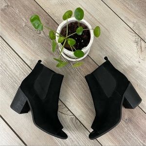 Lucky Brand Leather Peep Toe Block Heel Booties